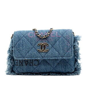 CHANEL Matelasse Coco Mark Fringe Shoulder Bag in Blue Multicolor Denim for W...